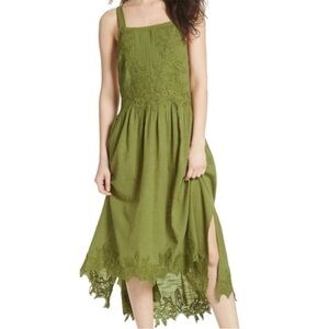FREE PEOPLE In Your Arms Lace Green Midi Dress Size XS